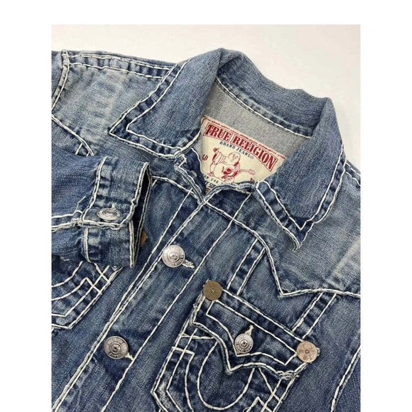 True Religion JIMMY Super T Jacket Dark wash XL Mens Big&Tall Distressed XL - Picture 5 of 10